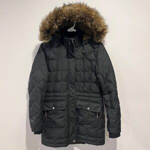 Eddie Bauer Down Womens Jacket Small Faux Fur Hoodie Quilted Puffer Arctic Parka